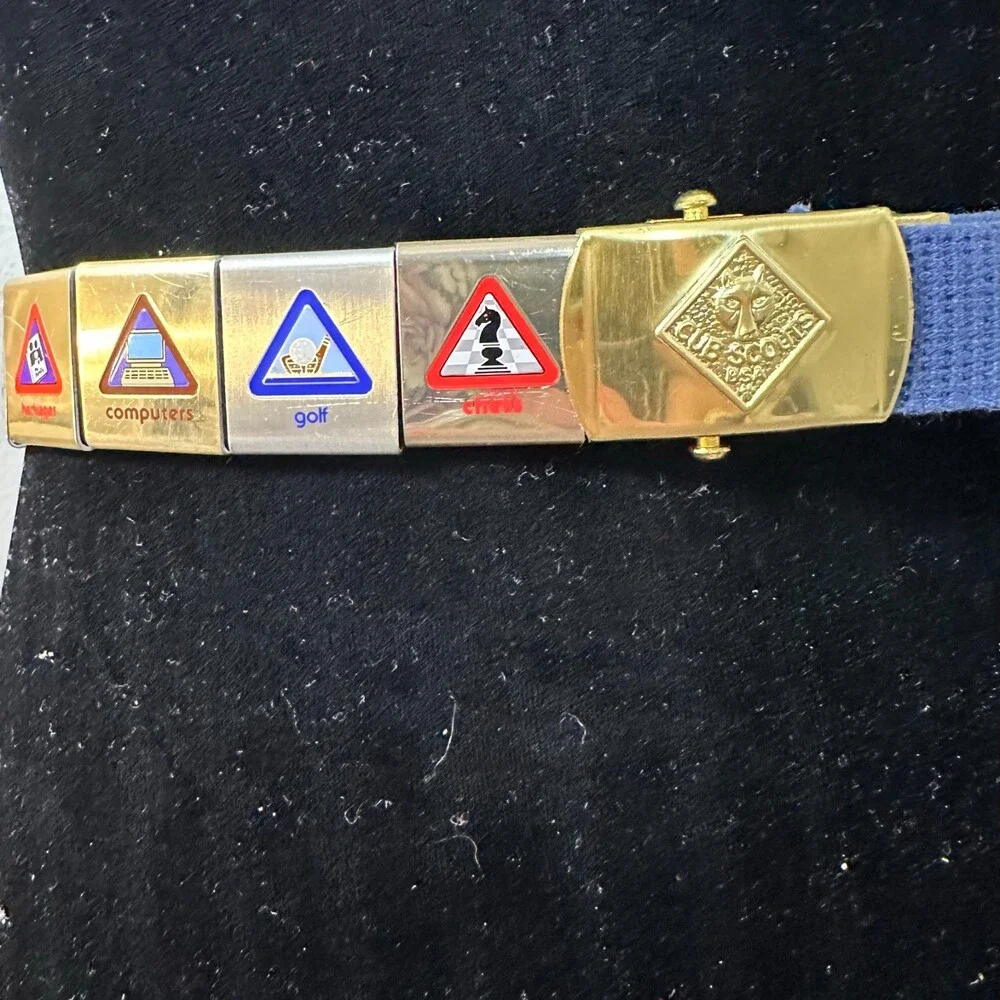 Boy Scouts Cub Scouts Vintage Solid Brass Belt Buckle 13 Merit Badge Medallions